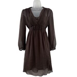 Vintage Whimsigoth Dress Brown Sheer Chiffon Fairy Grunge Womens Medium Y2K 2000